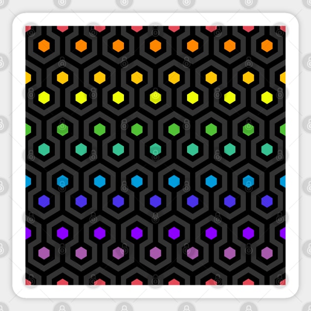 Geometric Pattern: Looped Hexagons: Rainbow Dark Sticker by Red Wolf